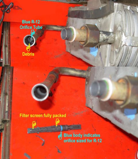 1993 Ford Bronco - This is a severely fouled orifice tube, though not with the normal type of debris. This one contains almost no metal - this is some kind of…