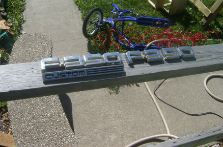 1989 Ford Bronco - F350 fender badges and one "Custom" add on badge: $10 (see additional pic for small defects)
