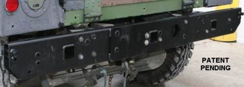 1979 Ford Bronco - This image shows the rear bumper of a military-style truck, tow hitch receivers and "Patent Pending" text.