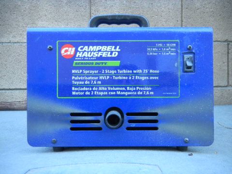 1997 Ford Ranger - A blue Campbell Hausfeld HVLP sprayer is shown from the front, displaying its product information label and controls.