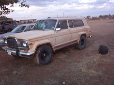 1988 Ford Bronco - This Jeep Grand Wagoneer, likely from the mid-1980s, is parked outdoors next to another vehicle.