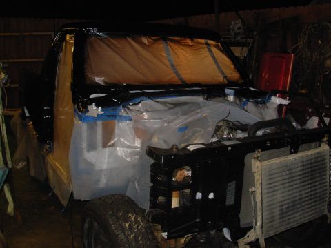1983 Ford Bronco - It got cool just as I was finishing, so I put a 300W floodlamp in the truck to try to keep the dew off the wet paint.