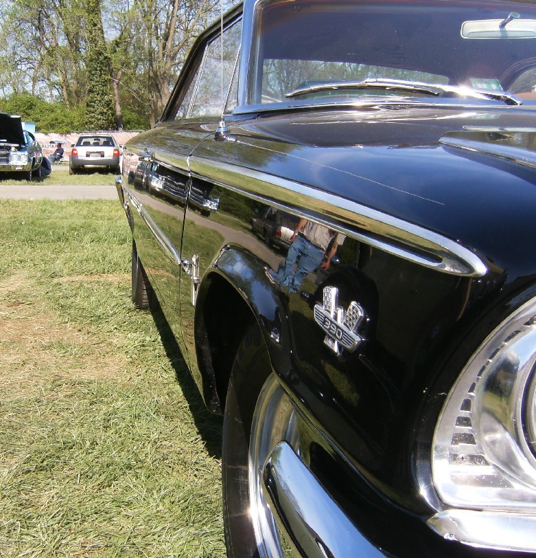 Black 1963 Ford Galaxie 330 fender badge and chrome trim