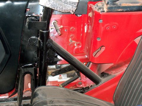 1968 Shelby GT350 - Triagulated the normally bolted in 2-point rollbar to a welded in 4-point. Tied in the rear of the bar to the vert rienforcement panels. Th…