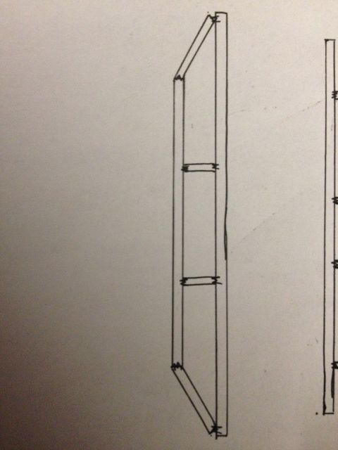 1979 Ford Bronco - Rough hand-drawn fabrication sketch of a frame rail assembly with crossmember locations.