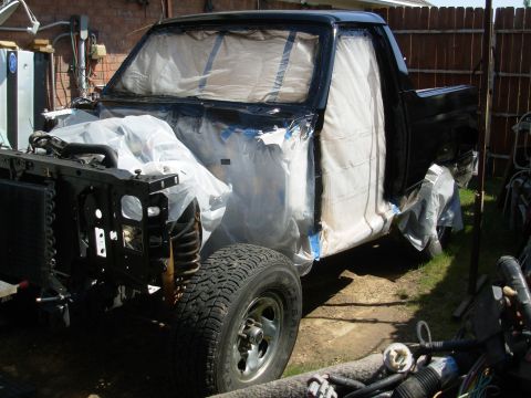 1983 Ford Bronco - My first coat of Valspar Implement black went on too heavy, and I didn't realize I needed to add hardener, so it's horribly orange-peeled,…