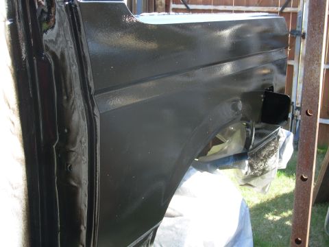 1983 Ford Bronco - My first coat of Valspar Implement black went on too heavy, and I didn't realize I needed to add hardener, so it's horribly orange-peeled,…