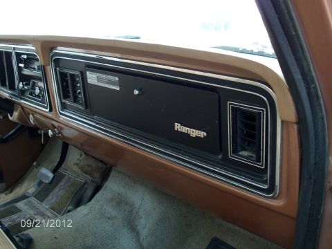 1979 Ford F-150 - The interior of a truck shows the dashboard with the "Ranger" trim level visible on the glove compartment door.