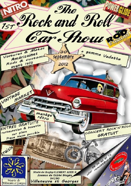 1991 Ford LTD Crown Victoria - Poster for 'The Rock and Roll Car Show' a vintage red car and other event details.