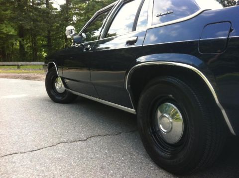 1991 Ford LTD Crown Victoria - A dark-colored sedan is parked on a cracked asphalt surface, with trees and a fence visible behind it.