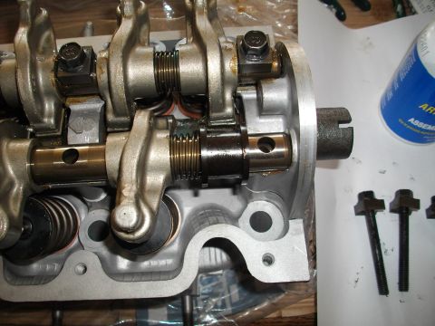 1989 Ford Probe - Close-up of an engine's cylinder head, the camshaft and valve train components.