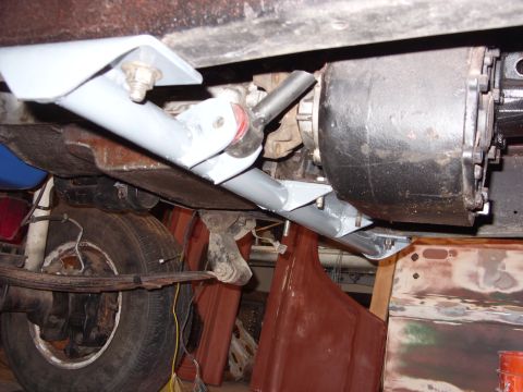 1967 Ford F-250 - Underside view of a 1967 Ford F-250, showing the rear axle, suspension, and drivetrain components.