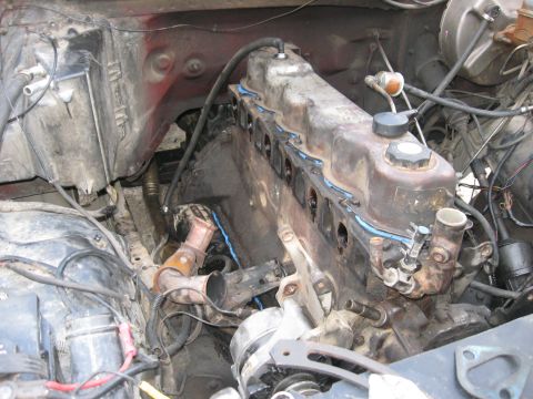 1981 Ford Bronco - Engine bay detail with V8 engine components, including exhaust and alternator.