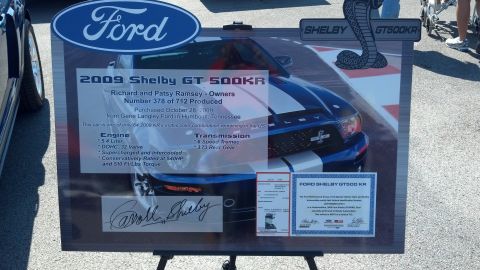 2007 Ford Mustang - Car show information display placard for a 2009 Shelby GT500KR, not a technical document.