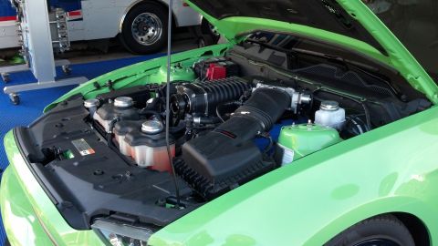 2007 Ford Mustang - Close-up of a supercharged V8 engine in a 2007 Ford Mustang.