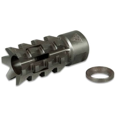 1996 Ford Bronco - A metallic muzzle brake with a toothed design and a washer are shown against a white backdrop.