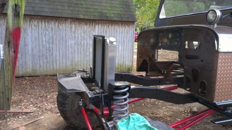 1978 Ford Bronco - This vehicle appears to be undergoing restoration or modification, with its front end disassembled.