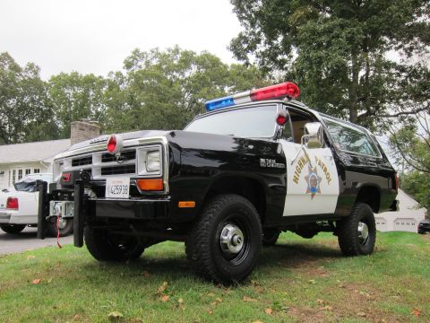 1987 Dodge 1500 - This Dodge Ramcharger is outfitted as a highway patrol vehicle, complete with a light bar and official markings.