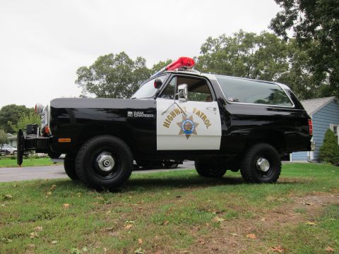 1987 Dodge 1500 - This 1987 Dodge Ramcharger served as a Highway Patrol vehicle, a distinctive black and white paint scheme and emergency lights.