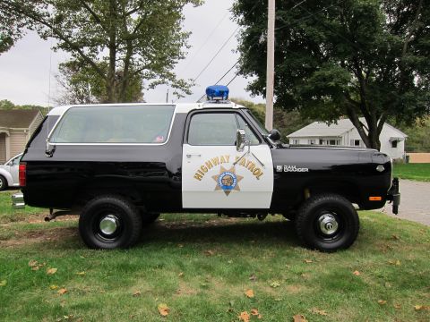 1987 Dodge 1500 - This Dodge Ramcharger is outfitted as a highway patrol vehicle, complete with a light bar and official markings.
