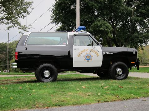 1987 Dodge 1500 - This 1987 Dodge Ramcharger SUV is marked for highway patrol duty, a distinctive black and white paint scheme.