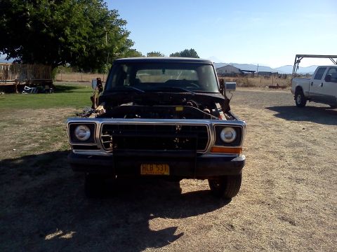 1978 Ford Bronco - This 1978 Ford Bronco is seen from the front with its hood open, revealing the engine compartment. The license plate is visible.