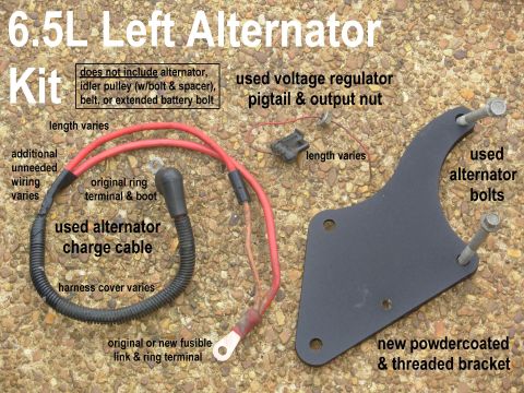1997 Chevrolet Silverado 3500 - 6.5L Turbo Diesel driver-side alternator kit IF THE IMAGE IS TOO SMALL, click it. Here's the "kit": - 1 new bracket painted black…