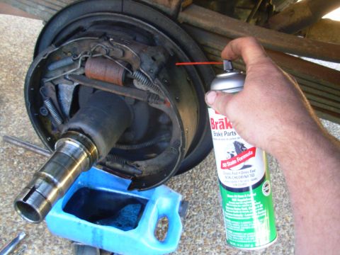 1997 Chevrolet Silverado 3500 - I didn't ride the oily brakes long enough to damage the shoes - they're coming clean with just a rinse.