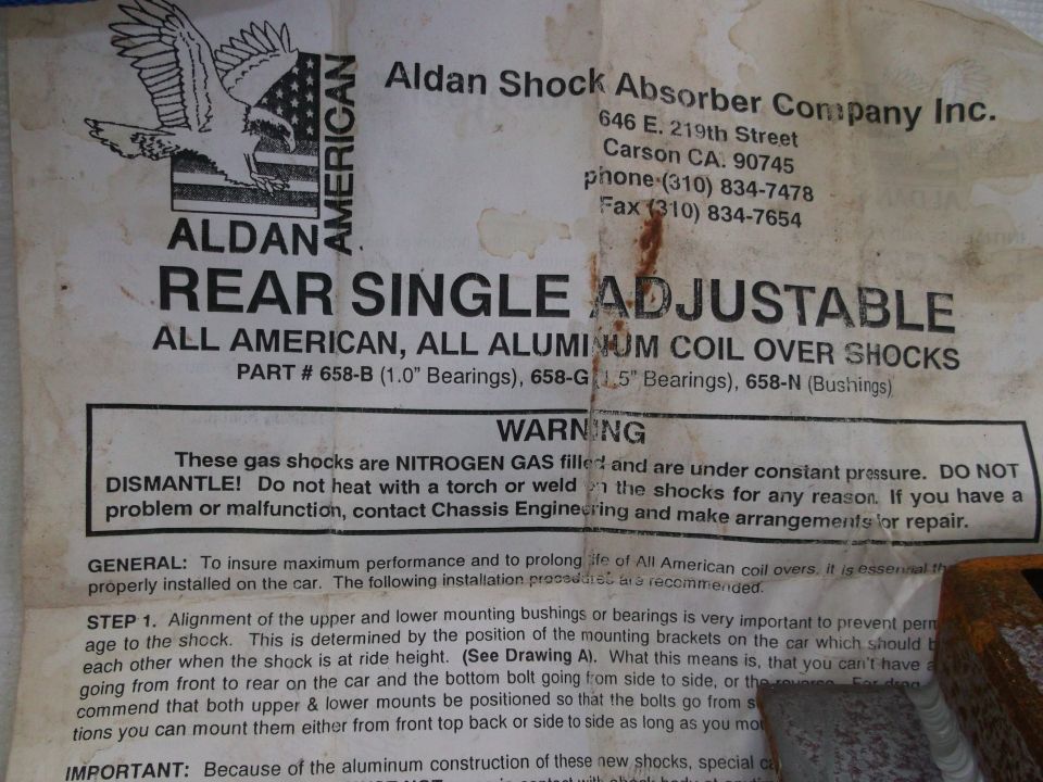 Aldan American rear single adjustable aluminum coil over shock instructions with nitrogen gas warning