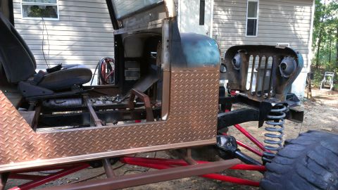 1978 Ford Bronco - This Jeep CJ-5 is undergoing a custom build, showing its frame and body modifications.