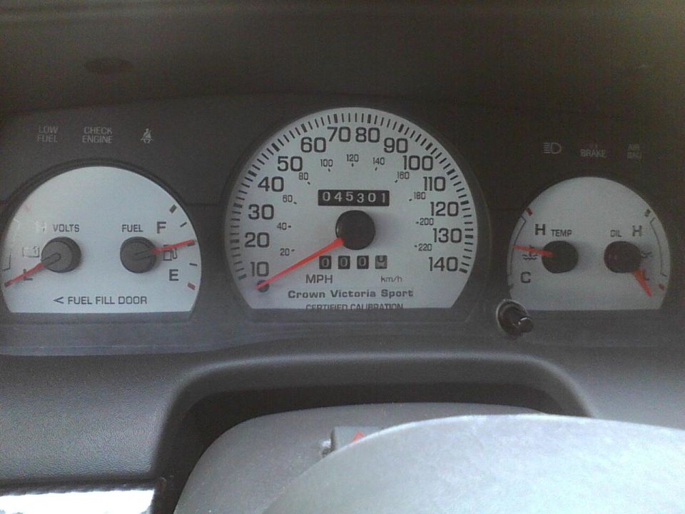 Dashboard gauges with Crown Victoria Sport label