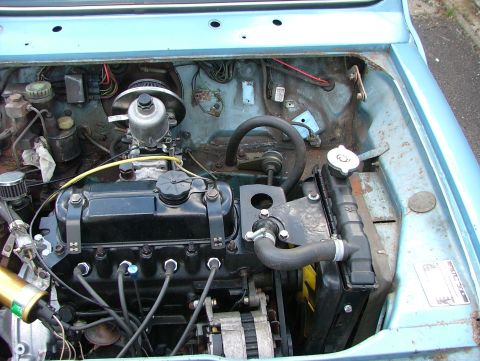 1980 MINI Cooper - Bonnet, wiper motor, washer bottle, washer pump removed.