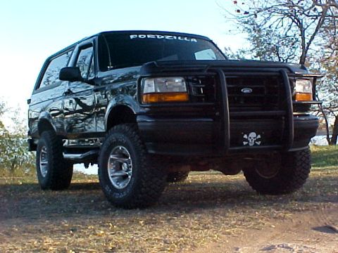 1995 Ford Bronco - This 1995 Ford Bronco is equipped with a heavy-duty bull bar and custom windshield lettering.