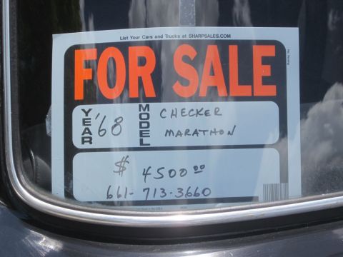 1991 Ford LTD Crown Victoria - For-sale window sign for a 1968 Checker Marathon, not a technical document.