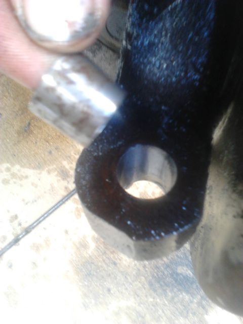 1996 Ford Bronco - The hole after reaming and putting in the conversion sleeve.