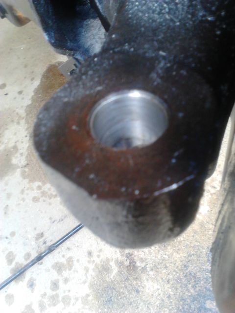 1996 Ford Bronco - The conversion sleeve in. I reamed alittle too much on this side but it shouldnt have any problems. The point of the sleeves are to prevent…