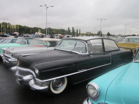 1991 Ford LTD Crown Victoria - A black 1955 Cadillac coupe is seen in a row of classic vehicles at an outdoor event.
