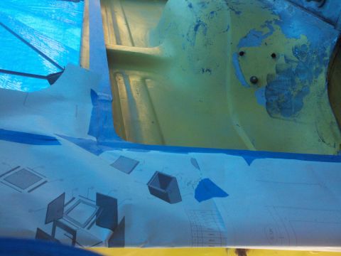 1978 Ford Bronco - Vehicle interior undergoing repairs, with diagrams visible on masking paper.