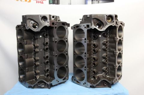 1972 Ford Ranchero - Two V8 engine blocks are displayed, one on the left and one on the right, against a white background.