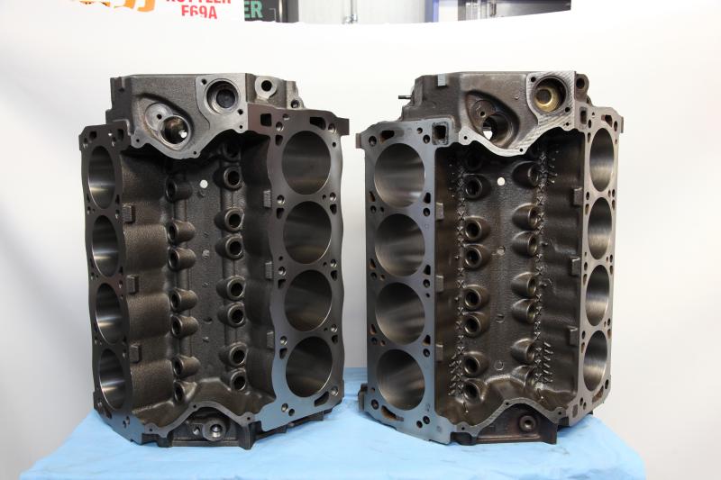 Two V8 engine blocks side-by-side