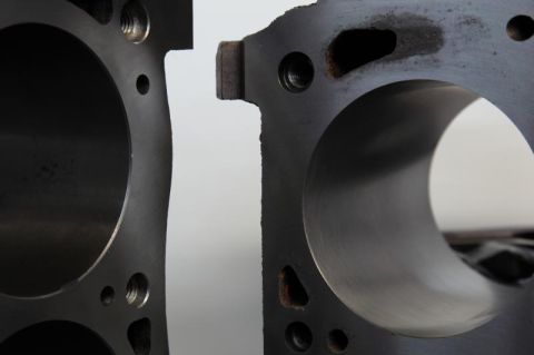 1972 Ford Ranchero - Two engine cylinder blocks are shown, with a focus on their internal bores and mounting holes.