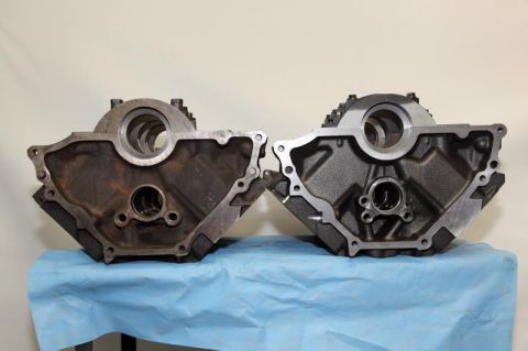 1972 Ford Ranchero - Comparison of a used engine block next to a freshly cleaned one.