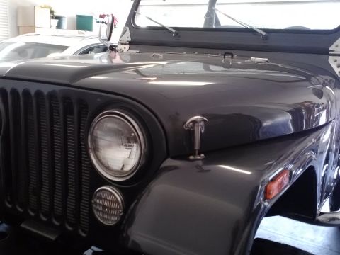 1978 Ford Bronco - A dark gray Jeep CJ's front end is visible, with a prominent grille and hood details.