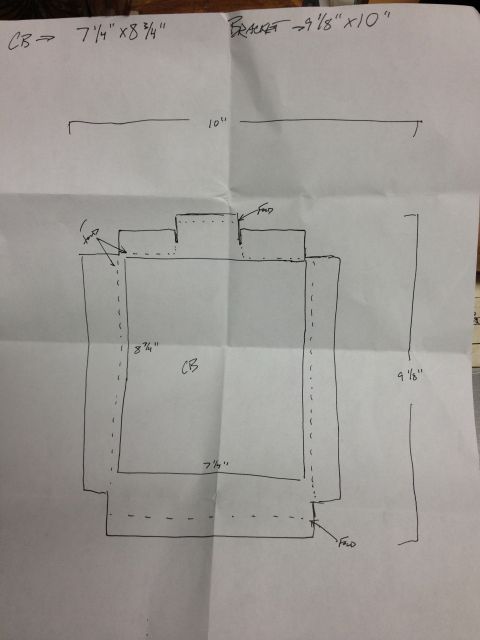 1979 Ford Bronco - Hand-drawn dimensioned fabrication drawing of a bracket/crossmember showing measurements and fold lines.