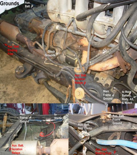 1983 Ford Bronco - The grounds for the 2 batteries are tied together at the block (starter), and each has extra grounds soldered to the battery clamp for high…