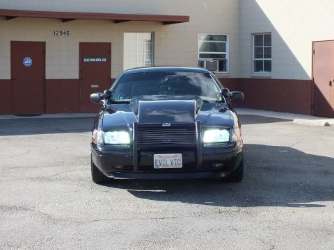 2003 Ford Crown Victoria - Close front view showing the Ford oval grille, push bar and the EVIL VIC license plate.