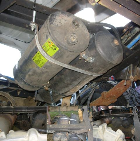 1983 Ford Bronco - These Land Rover (Dunlop/Johnson) air tanks fit well where the midship fuel tank would go on a pickup, and the shortened fuel tank strap wo…