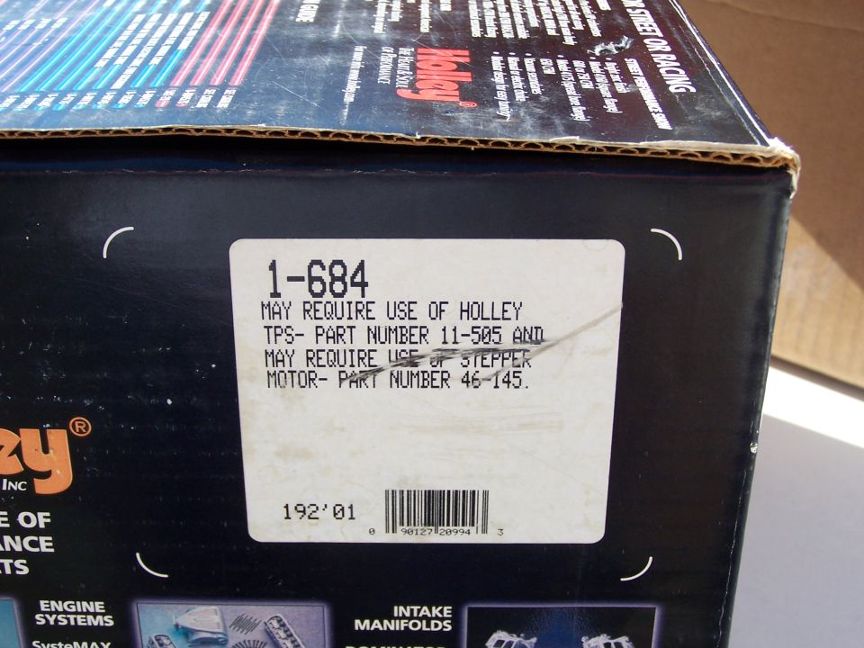 Box for Holley parts, shows part number 1-684 and other part numbers