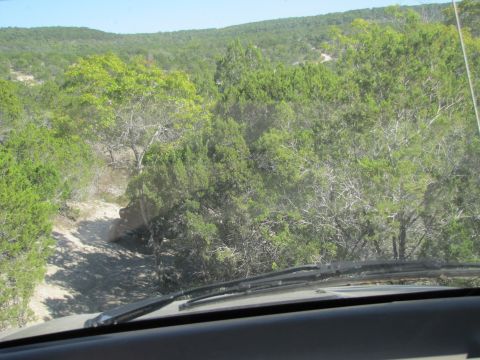 1995 Ford Bronco - Driving on a rough dirt road through a wooded, hilly area.