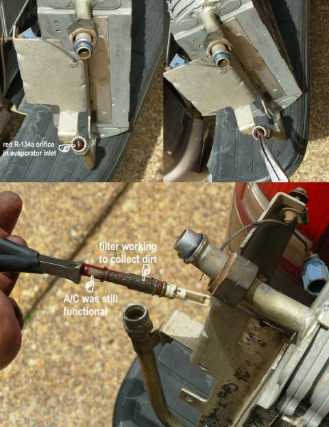 1983 Ford Bronco - Orifice Tube Removal The red plastic indicates this orifice is sized for R134a; the older R12 orifice was molded in blue. See also: [url=ht…
